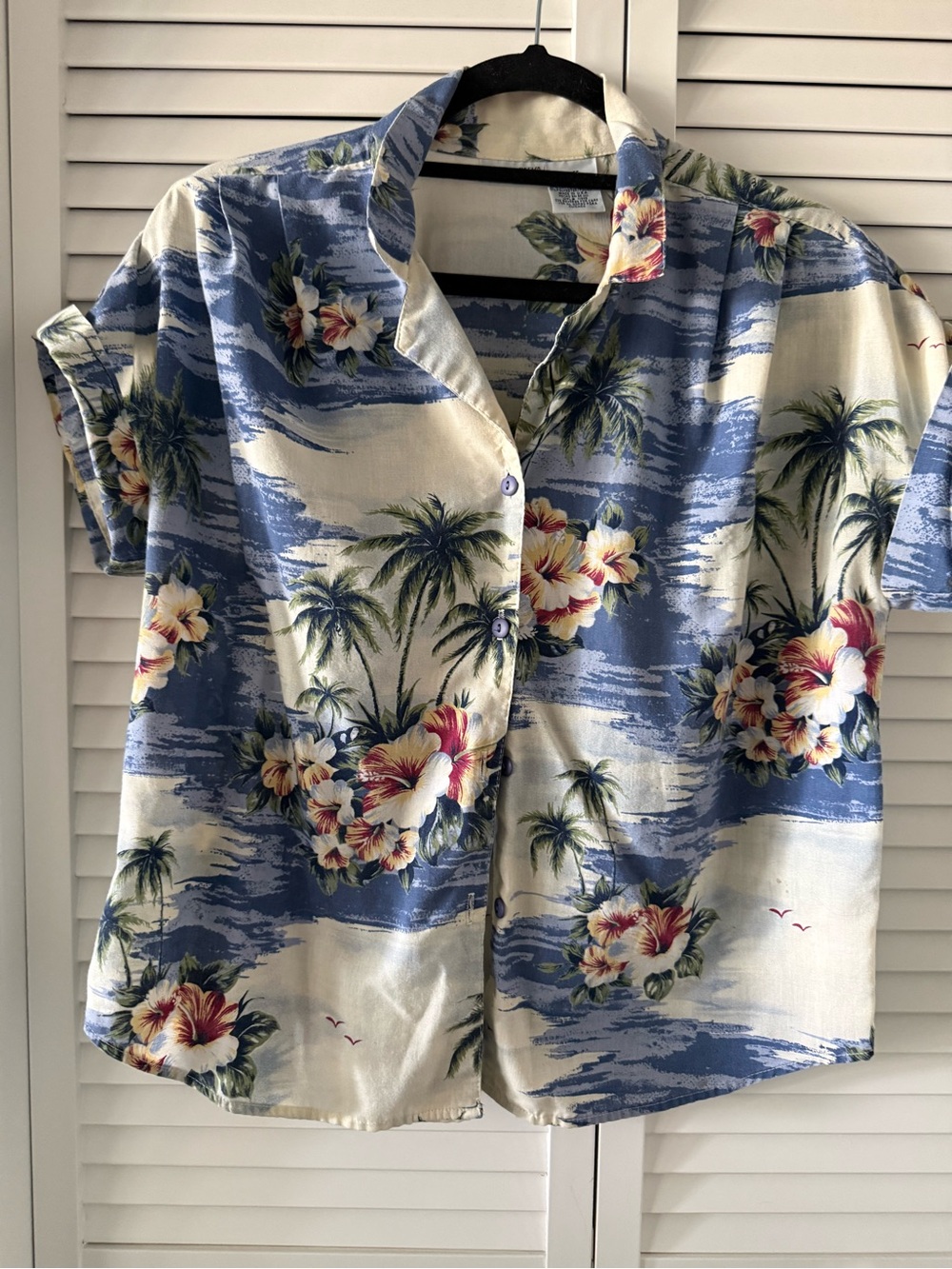 Cabin Creek Blue and Cream Hawaiian Floral Button-Down Shirt